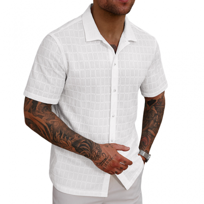 Guy | Men'S Casual Lace Pleated Texture Lapel Slim Short Sleeve Shirt