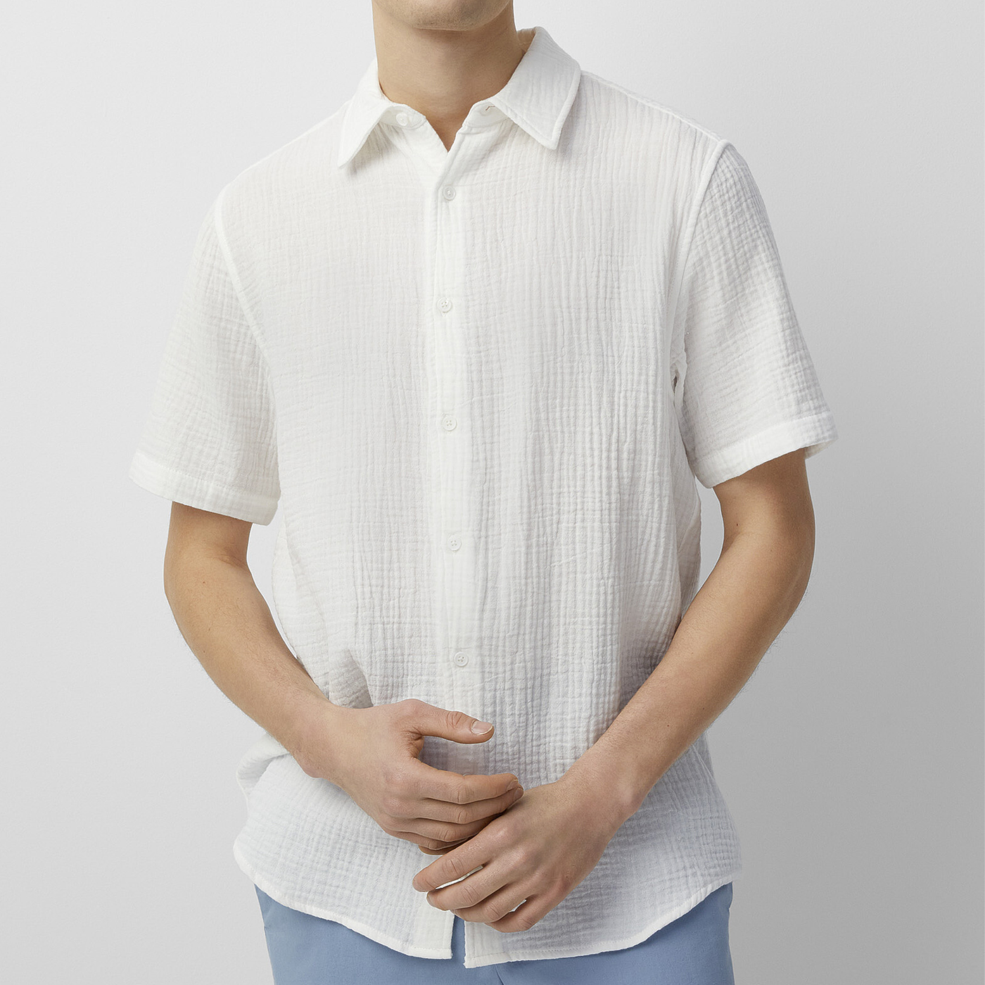 Terrance | Men'S Spring And Summer Casual Pleated Cotton Blended Short Sleeve Shirt