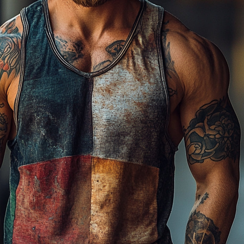 Men's Vine Color Block Print Crew Neck Vest pX