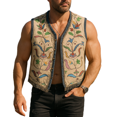 Lawrence | Men'S Summer Fashion Embroidered Faux Suede Tassel Sleeveless Vest