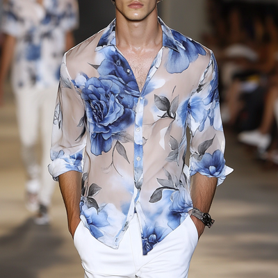 Harry | Men'S Rose Print Long Sleeve Shirt