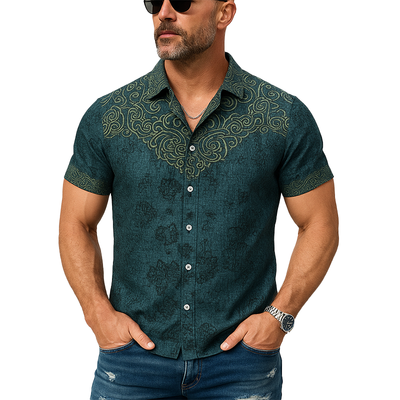 Darin | Men'S Summer Fashion Exquisite Printed Cotton Short Sleeve Shirt