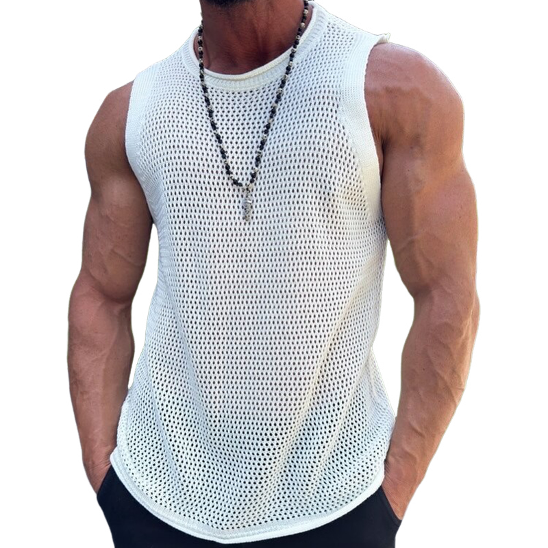 Taylor | Men'S Solid Knit Mesh Crew Neck Tank Top