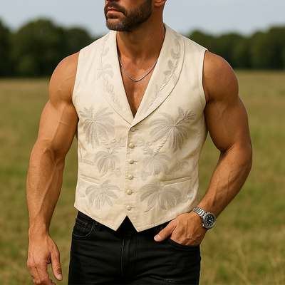 Kyle | Men'S Summer Fashion Embroidery Cotton Blend Sleeveless Vest