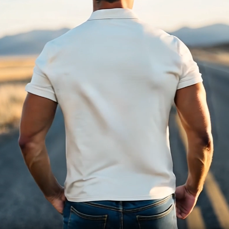 Men's Spring Fashion Retro Western Style Sede Short Sleeve Polo Shirt