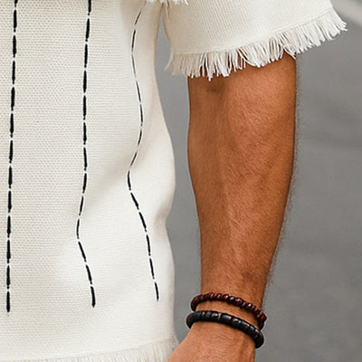 Terence | Men'S Summer Breathable And Comfortable Knitted Jacquard Tassel Short-Sleeved T-Shirt