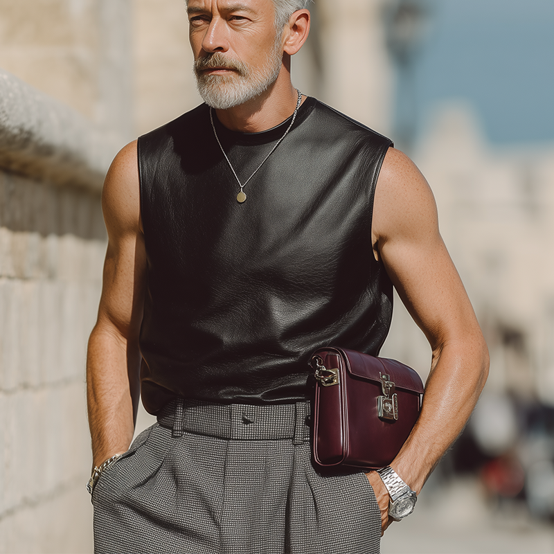 Cruz | Men'S Summer Fashion Leather Crew Neck Tank Top
