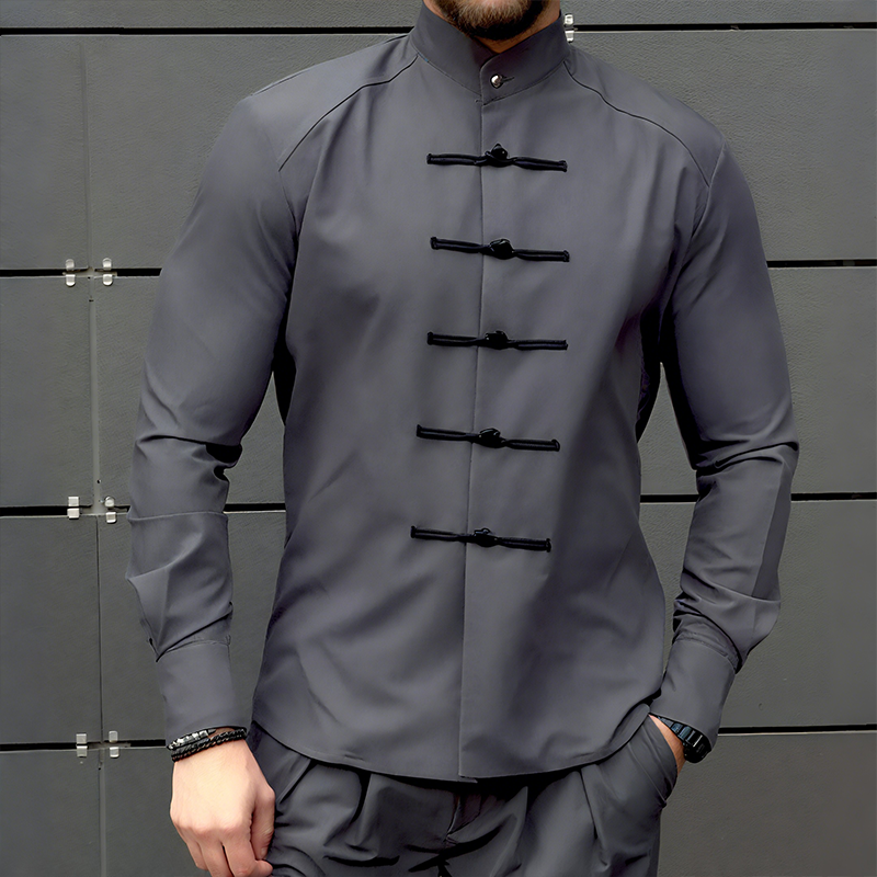 Derek | Men'S Retro Casual Solid Color Stand Collar Long Sleeve Shirt