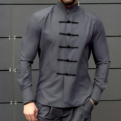 Derek | Men'S Retro Casual Solid Color Stand Collar Long Sleeve Shirt