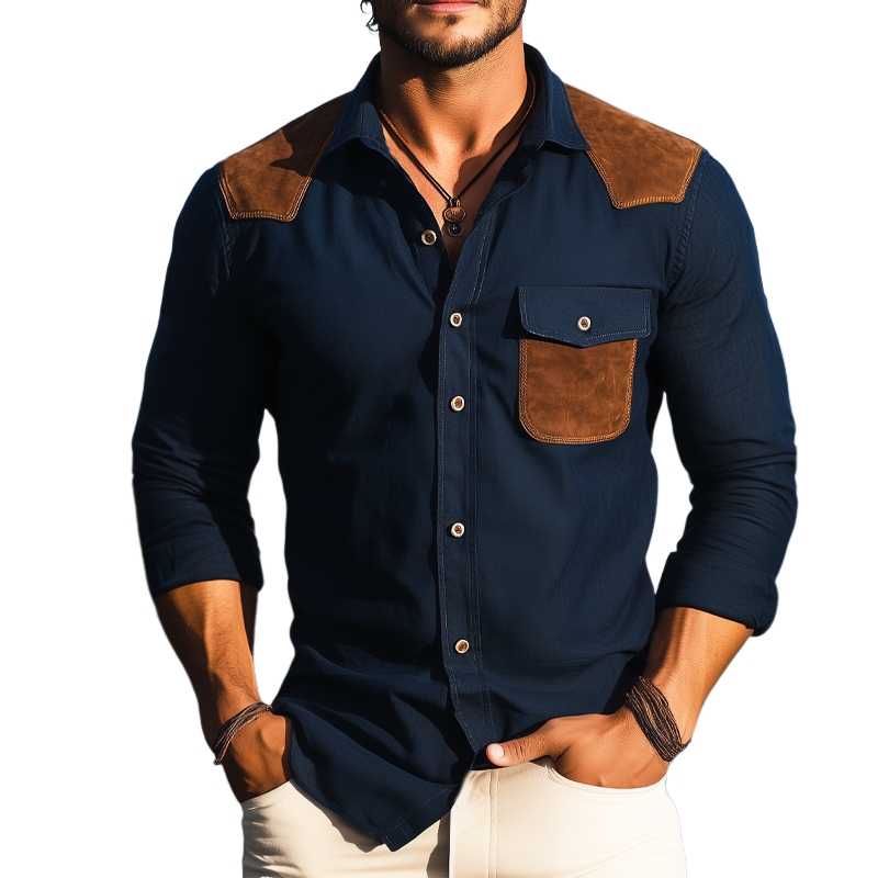 Israel | Men'S Business Cotton Suede Stitching Long Sleeve Shirt
