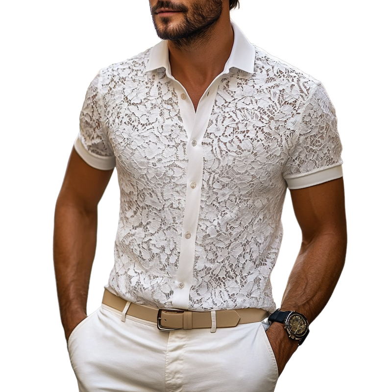 Ricardo | Men'S Solid Lace Lapel Short Sleeve Shirt