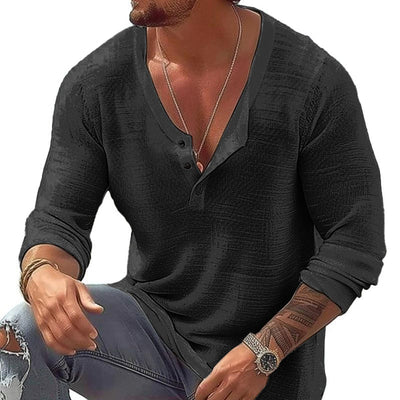 Men's Casal Breathable Cotn Linen  Neck Long-Sleeved T-Shirt