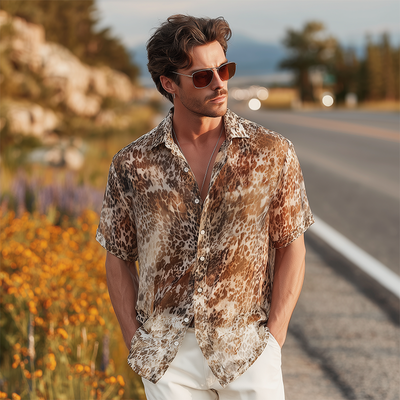 Julian | Men'S Summer Fashion Casual Chiffon Slightly Transparent Sexy Leopard Print Short-Sleeved Shirt