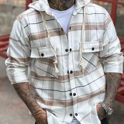William | Men'S Spring/Autumn Classic Plaid Hooded Snap-Button Jacket