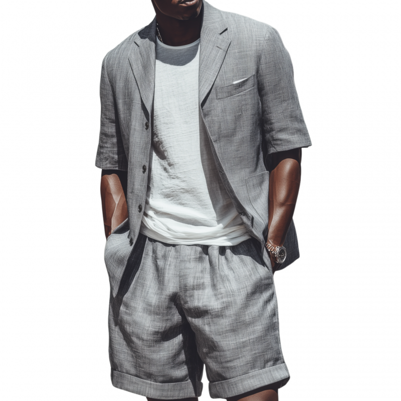 Vern | Men'S Casual Breathable Cotton Linen Notch Lapel Short-Sleeved Blazer Suit Shorts Set (T-Shirt Excluded)