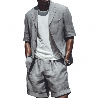 Vern | Men'S Casual Breathable Cotton Linen Notch Lapel Short-Sleeved Blazer Suit Shorts Set (T-Shirt Excluded)