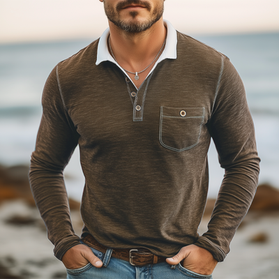 Juan | Men'S Business Cotton Colorblock Collar Long Sleeve Polo Shirt