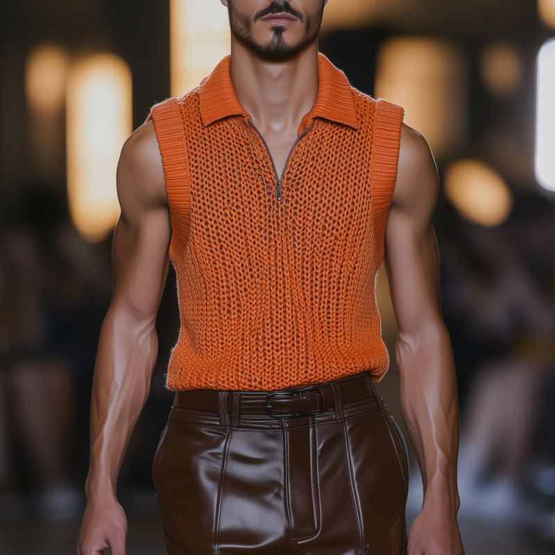 Gabriel | Men'S Casual Solid Color Lapel Zipper Slim Fit Breathable Knit Tank Top