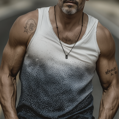 Willis | Men'S Spring And Summer Fashion Casual Art Print U-Neck Cuffs Raw Edge Cotton Blended Tank Top