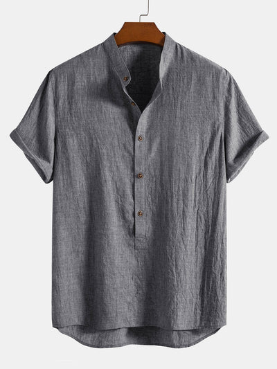 Alem® | Short Sleeve Half Button Fly Henley Collar Shirt