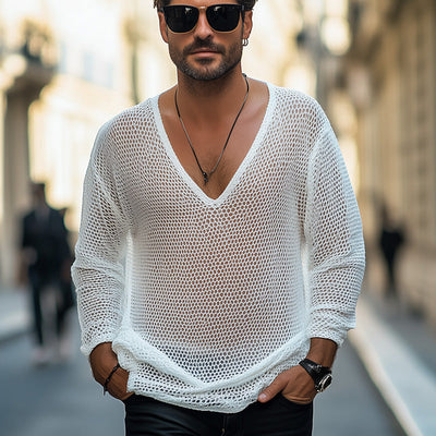 Sebastian | Men'S Summer Fashion Breathable Hollow Knitted Mesh Long Sleeve T-Shirt