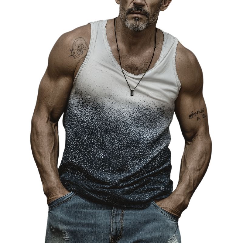 Willis | Men'S Spring And Summer Fashion Casual Art Print U-Neck Cuffs Raw Edge Cotton Blended Tank Top