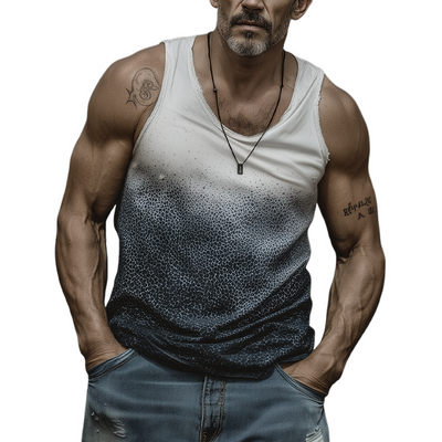 Willis | Men'S Spring And Summer Fashion Casual Art Print U-Neck Cuffs Raw Edge Cotton Blended Tank Top