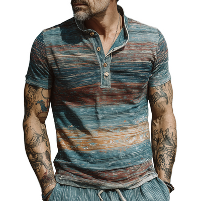 Hank | Men'S Stripe Print Lapel Short Sleeve T-Shirt