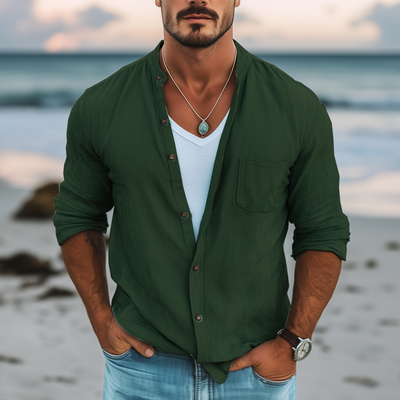 Leonardo | Men'S Basic Solid Color Cotton Long Sleeve Shirt