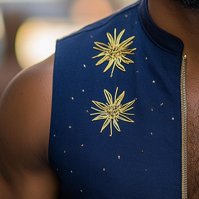 Jesus | Men'S Summer Fashion Star Embroidery Cotton And Linen Sleeveless Shirt