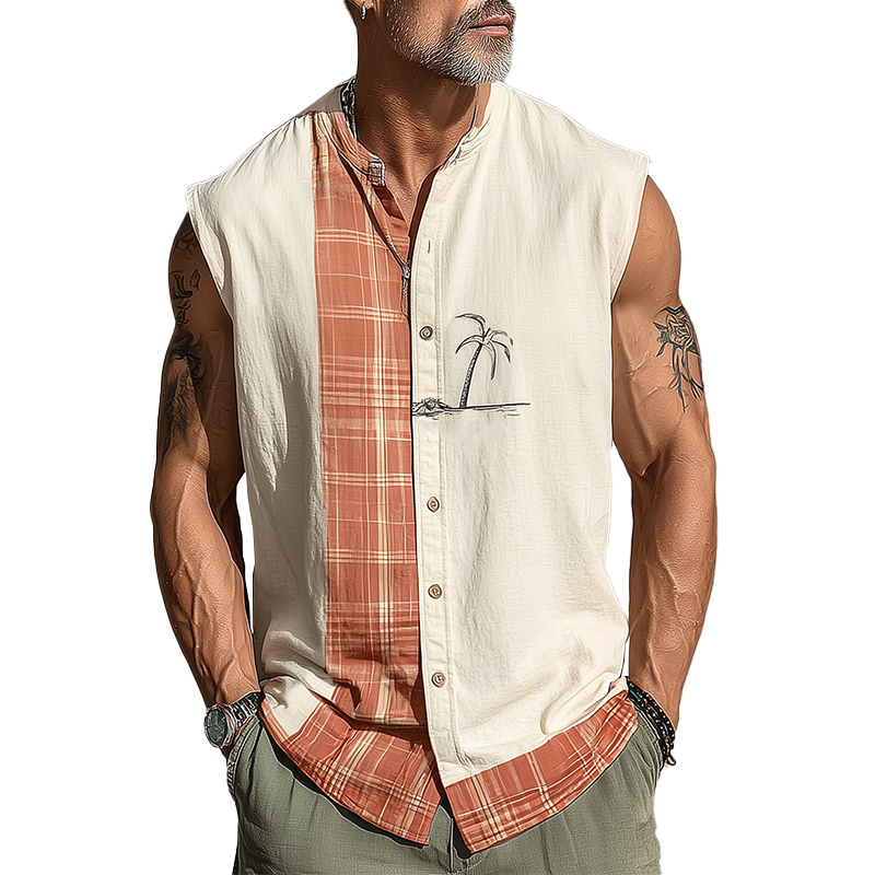 Travis | Men'S Summer Fashion Printed Cotton Blend Sleeveless Shirt