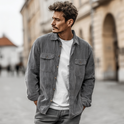 Lloyd | Men'S Casual Breathable Striped Cotton Lapel Flap Pocket Loose Long Sleeve Shirt Jacket