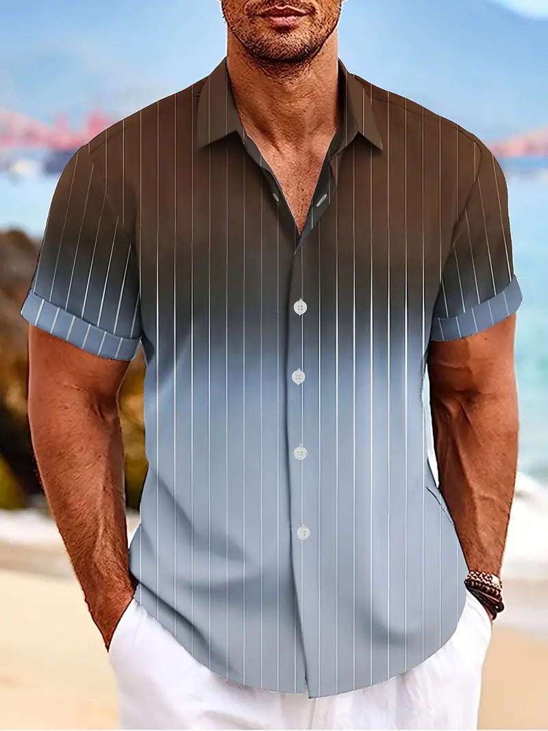 Lurton® | Men'S Short-Sleeved Button-Down Shirt With Gradient And Striped Pattern For Spring/Summer