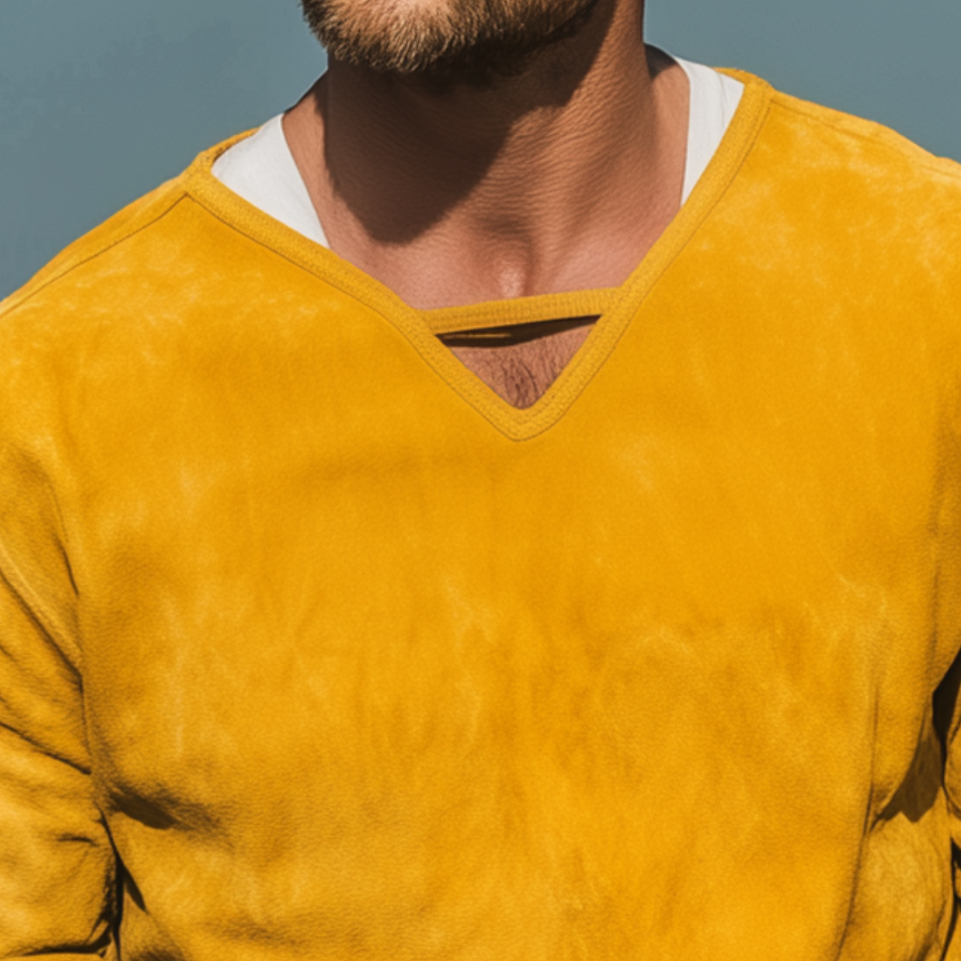 Wayne | Men'S Spring And Summer Fashion Casual Thin Suede V-Neck Loose Long-Sleeved T-Shirt