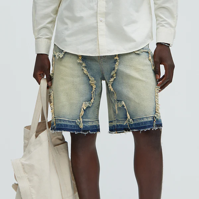 Calvin | Men'S Spring And Summer Fashion Casual Washed Raw Edge Decorated Denim Shorts