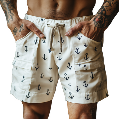 Lance | Men'S Summer Casual Anchor Print Lace-Up Shorts