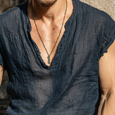 Diego | Men'S Solid Color Cotton And Linen V-Neck Tank Top