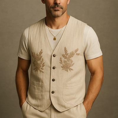 Logan | Men'S Summer Fashion Linen Embroidered Vest