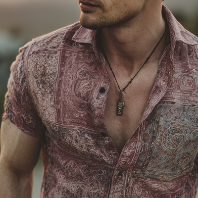 David | Men'S Retro Casual Gradient Print Lapel Short Sleeve Shirt