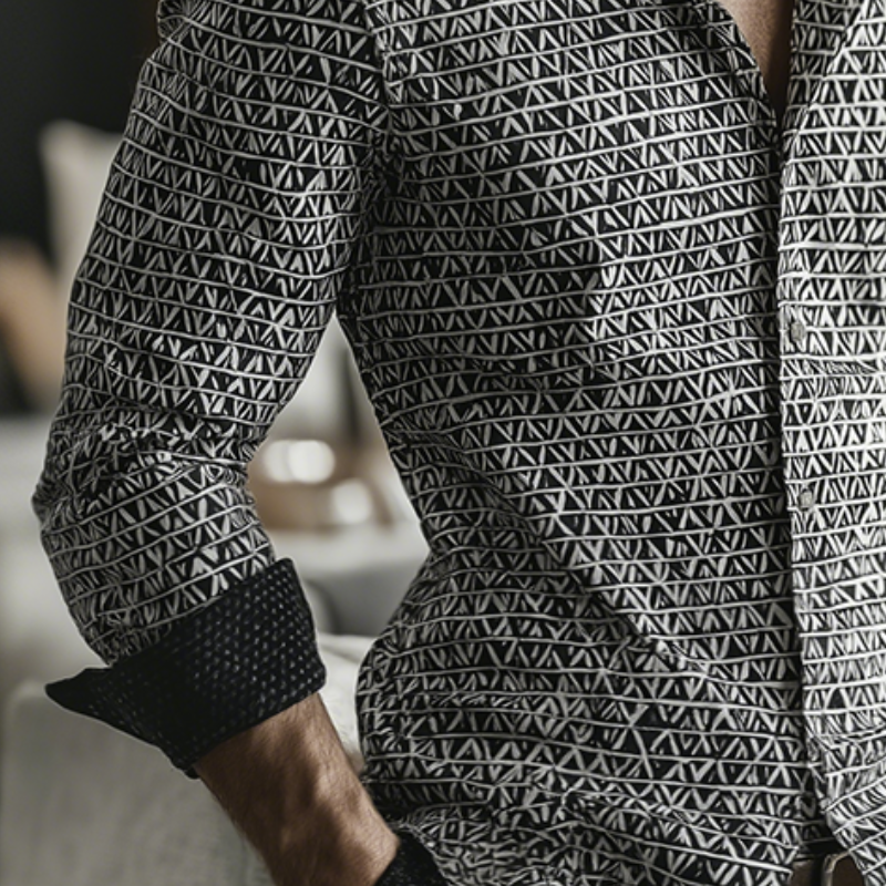 Alexander | Men'S Retro Casual Geometric Cycle Print Lapel Long Sleeve Shirt
