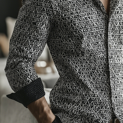 Alexander | Men'S Retro Casual Geometric Cycle Print Lapel Long Sleeve Shirt