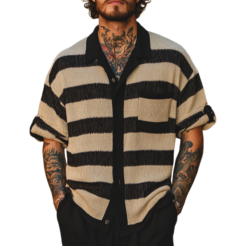 Malcolm | Men'S Striped Knitted Three-Quarter Sleeve Shirt