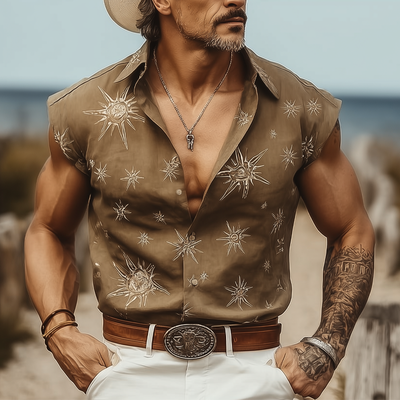 Owen | Men'S Summer Beach Print Sleeveless Shirt