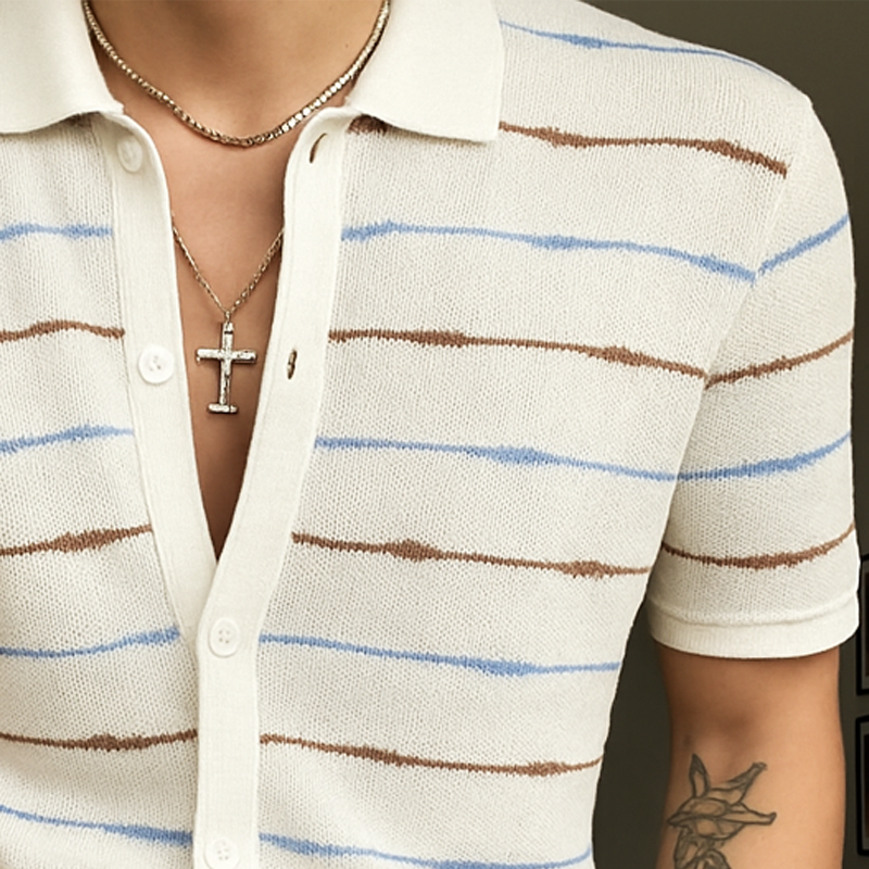 Ronald | Men'S Summer Casual Striped Knitted Short Sleeve Shirt