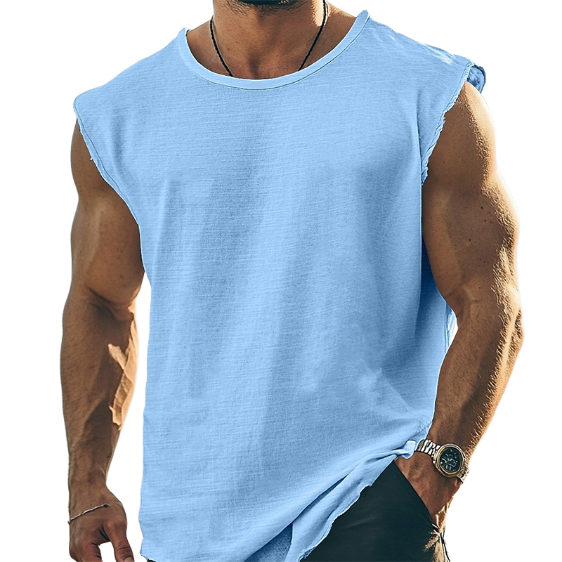 Austin | Men'S Solid Color Round Neck Cotton Blend Sleeveless T-Shirt