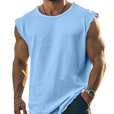 Austin | Men'S Solid Color Round Neck Cotton Blend Sleeveless T-Shirt