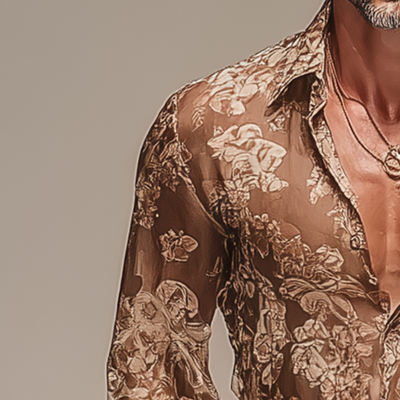 Ken | Men'S Vintage Printed Chiffon Long Sleeve Shirt