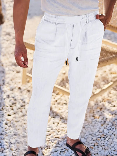 Joshua | Wide-leg linen pants with drawstring