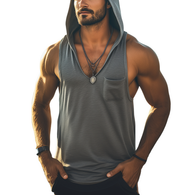 Jordan | Men'S Summer Basic Cotton Deep V Neck Hooded Tank Top