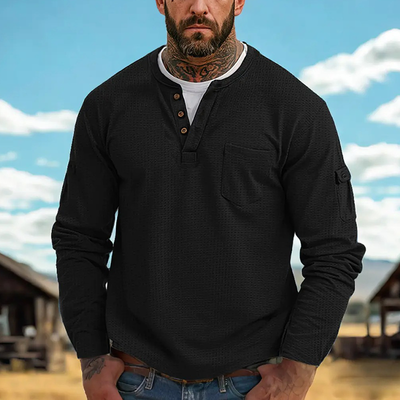 Aner® | Men's Contrast Waffle Button Crew Neck Long Sleeve T-shirt MTA0965J1X